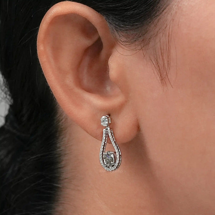 Olive Oval Diamond Layered Teardrop Dangle Earrings