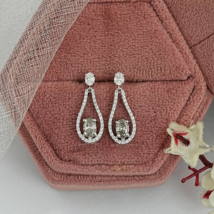 Olive Oval Diamond Layered Teardrop Dangle Earrings