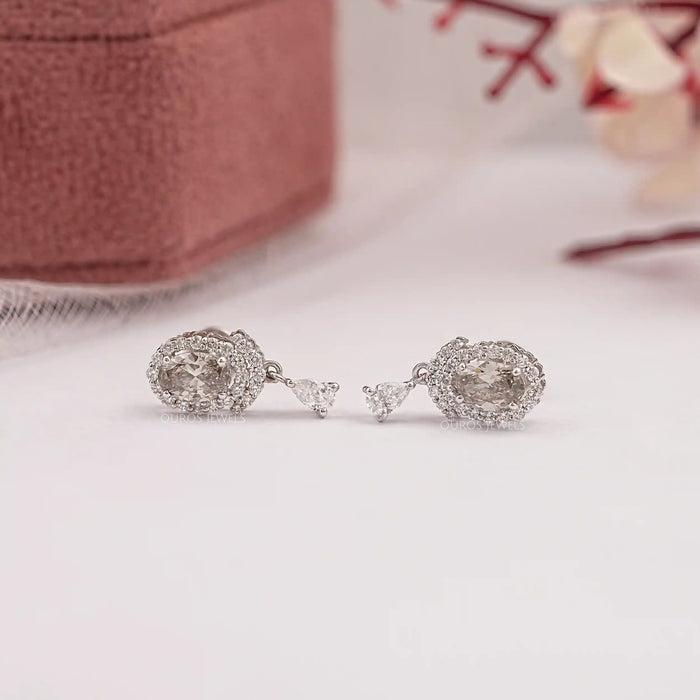 Olive Oval Diamond Halo Drop Earrings
