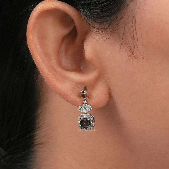 Chocalate Asscher Lab Diamond Drop Earrings