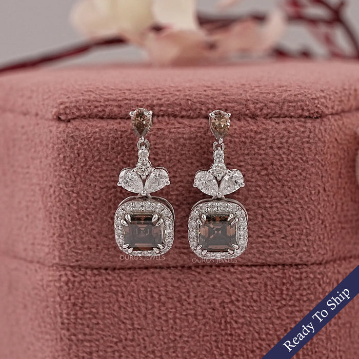 Chocalate Asscher Lab Diamond Drop Earrings