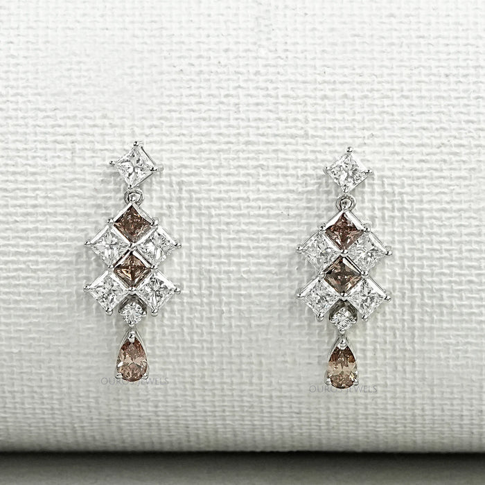 Champagne Princess Cut Lab Diamond Drop Earrings