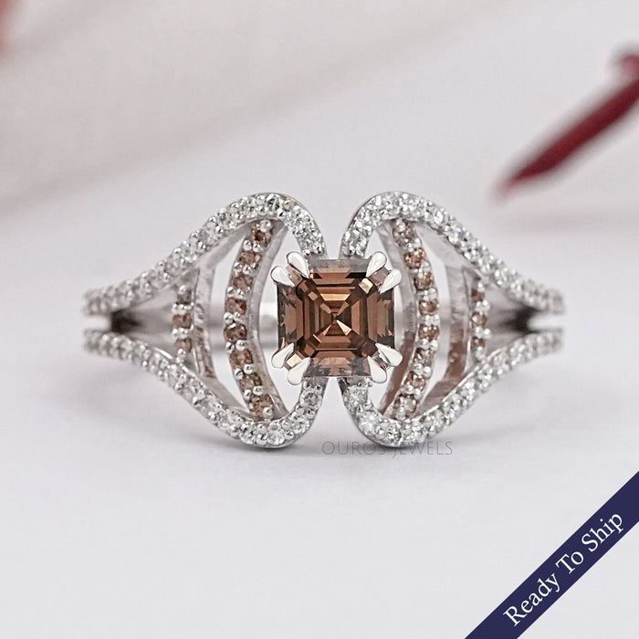 Brown Asscher Cut Lab Diamond Split Shank Accent Ring