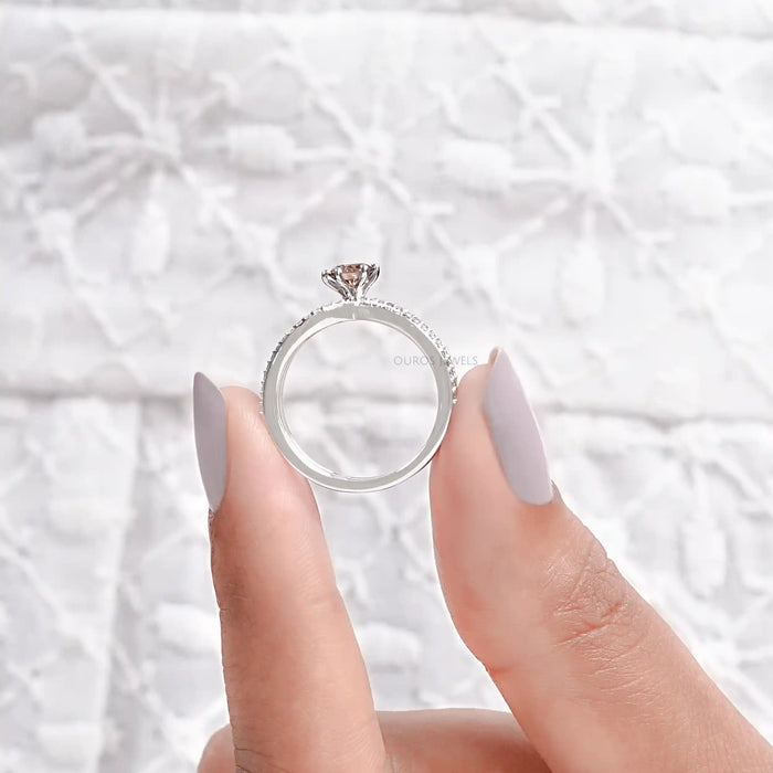 Brown Round Diamond Crossover Wedding Ring