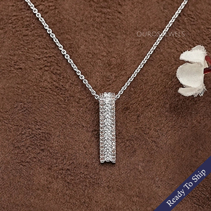 Brown Round Lab Diamond Bar Pendant