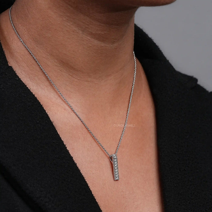 Brown Round Lab Diamond Bar Pendant