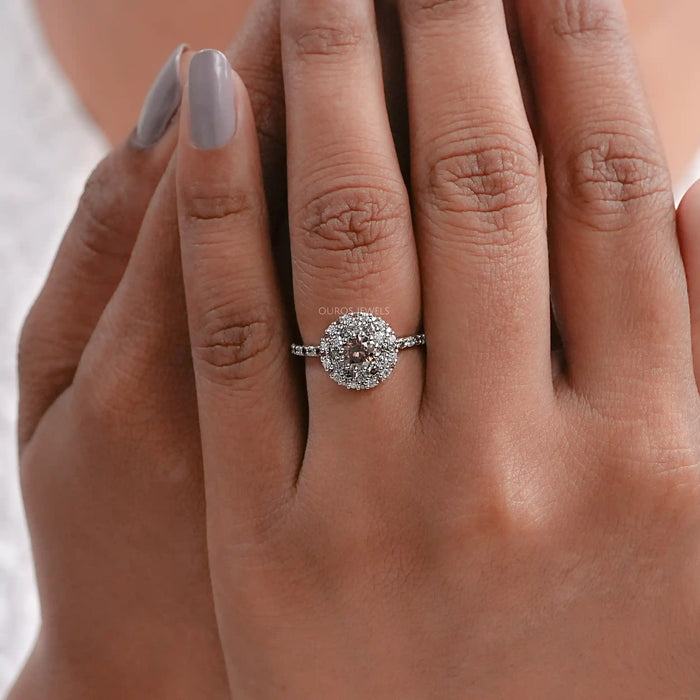Fancy Round Brown Diamond Double Halo Accent Set Ring