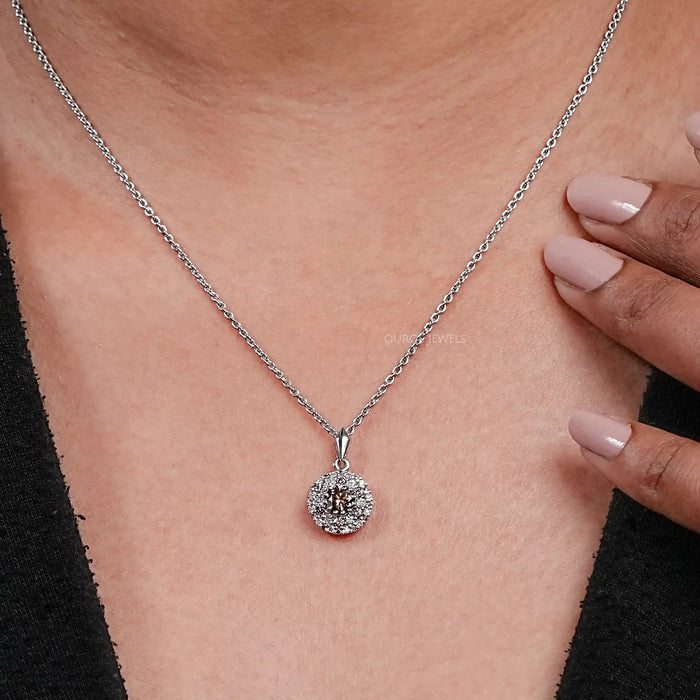 Brown Round Diamond Double Halo Pendant