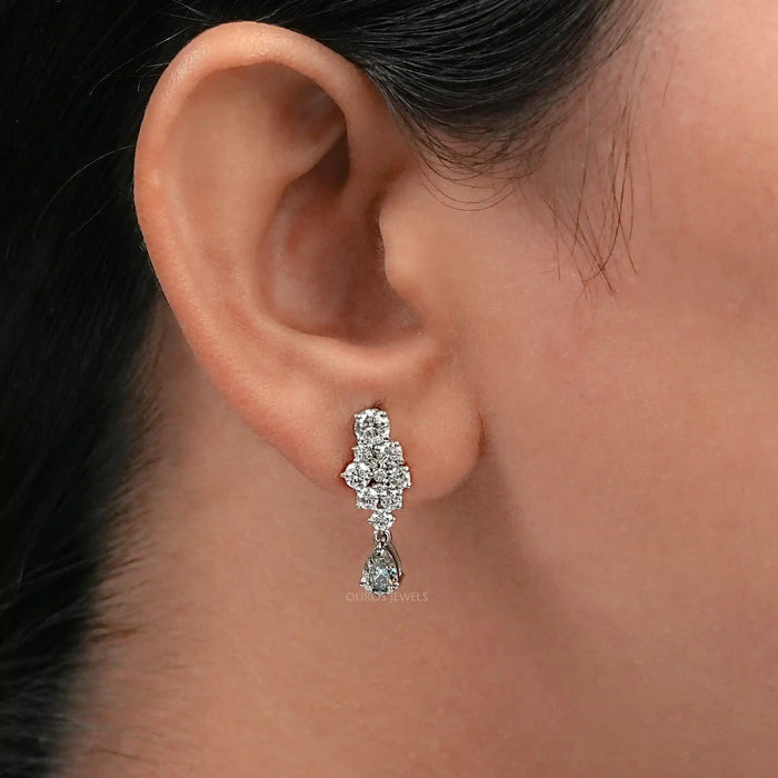 Olive Pear Diamond Cluster Drop Dangle Earrings