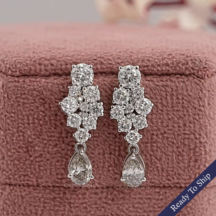 Olive Pear Diamond Cluster Drop Dangle Earrings