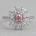 pink round cut diamond triangle halo engagement ring's front view