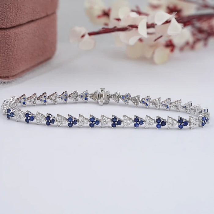 Sapphire Round Cut Three Stone Link Bracelet