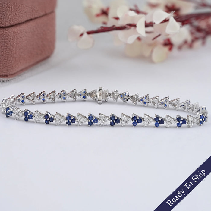 Sapphire Round Cut Three Stone Link Bracelet