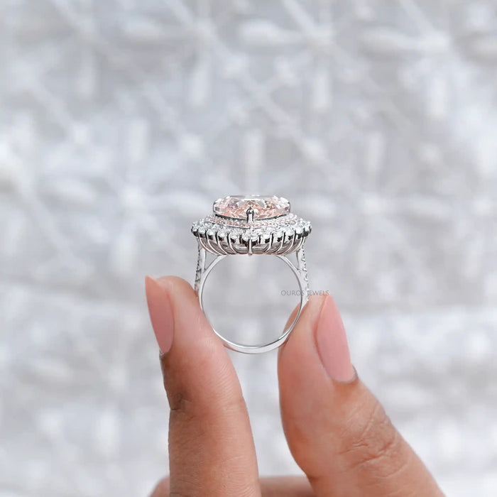 Pink Herat Cut Lab Diamond Double Halo Engagement Ring