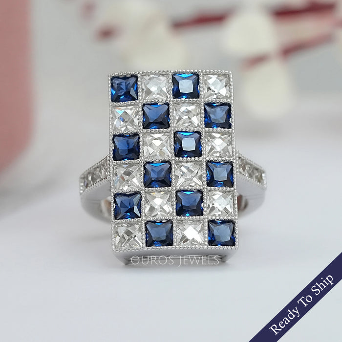 Sapphire Princess Gemstone And French Cut Vintage Ring