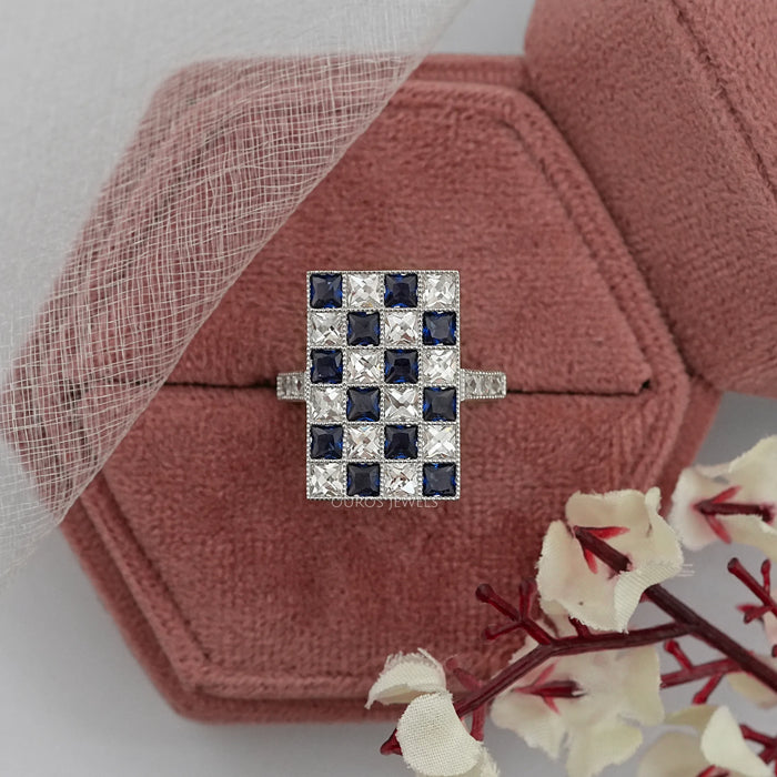 Sapphire Princess Gemstone And French Cut Vintage Ring
