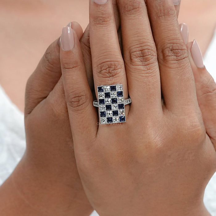 Sapphire Princess Gemstone And French Cut Vintage Ring