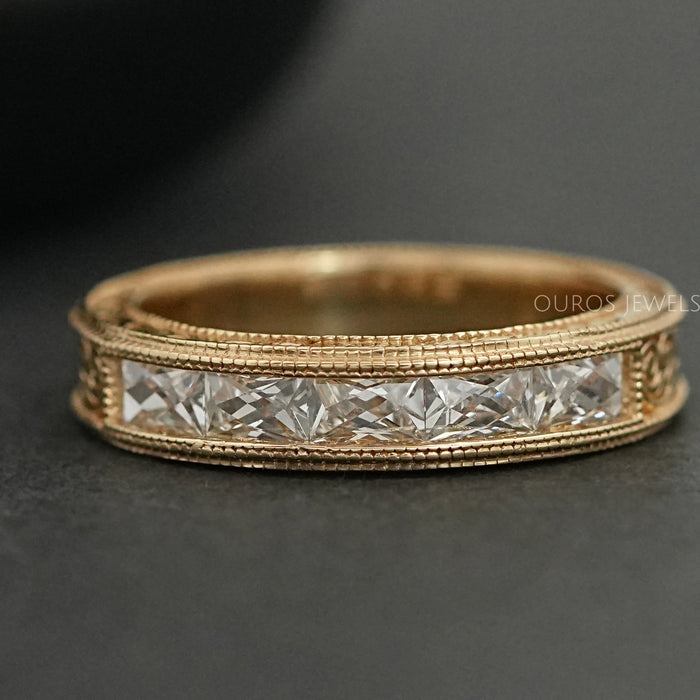 French Baguette Cut Lab Diamond Wedding Band For Men's