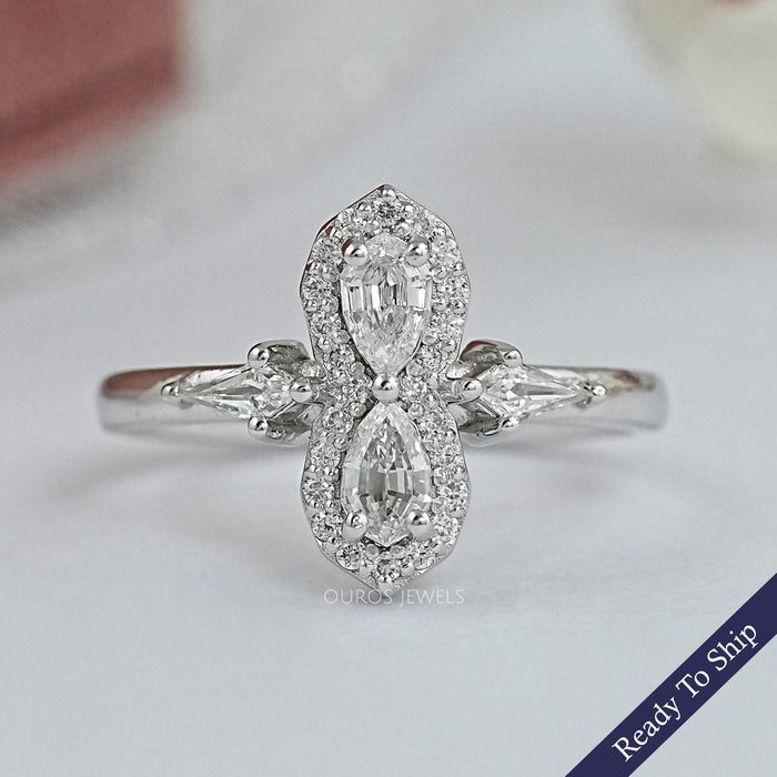 Two Stone Step Cut Pear Diamond Wedding Ring