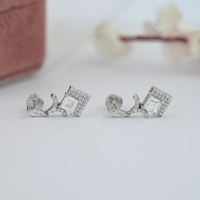 Carre Cut And Kite Diamond Dangle Drop Earrings