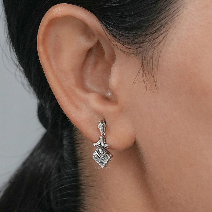 Carre Cut And Kite Diamond Dangle Drop Earrings