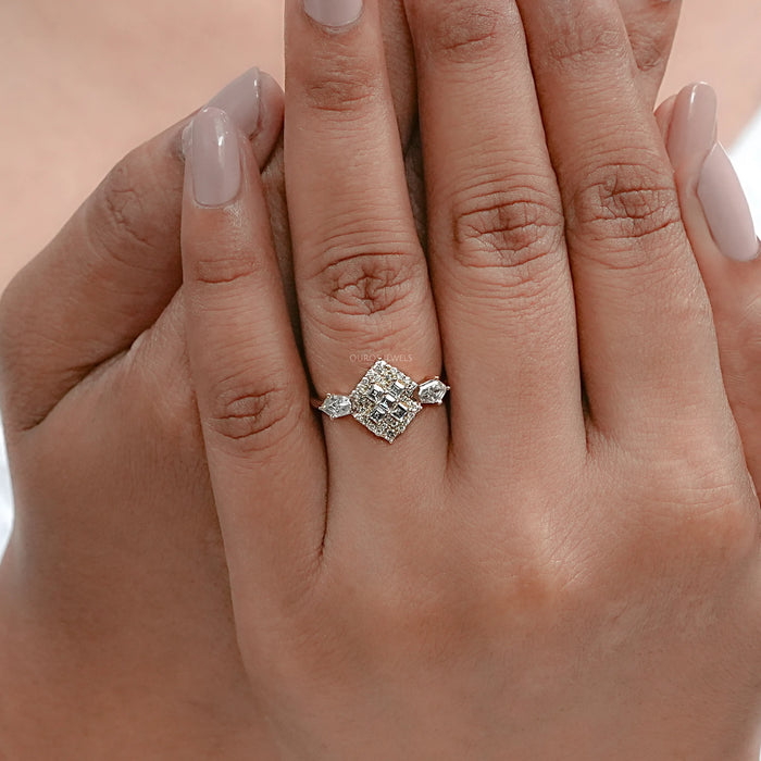 Antique Carre Cut Halo Diamond Engagement Ring