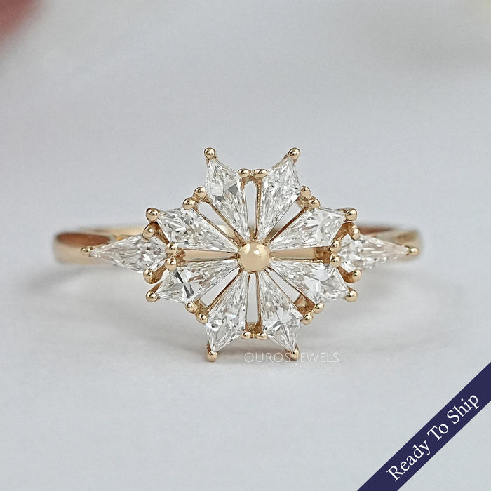 Kite Cut Lab Diamond Floral Engagement Ring