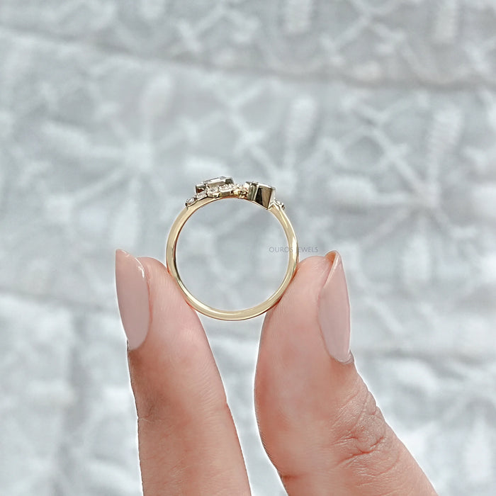 Step Shied Cut Bezel Set Bypass Wedding Ring