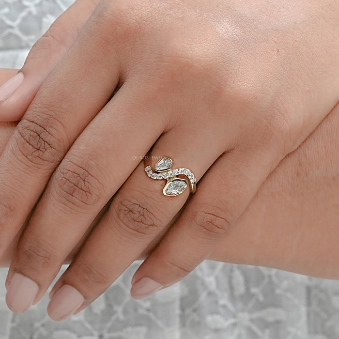 Step Shied Cut Bezel Set Bypass Wedding Ring