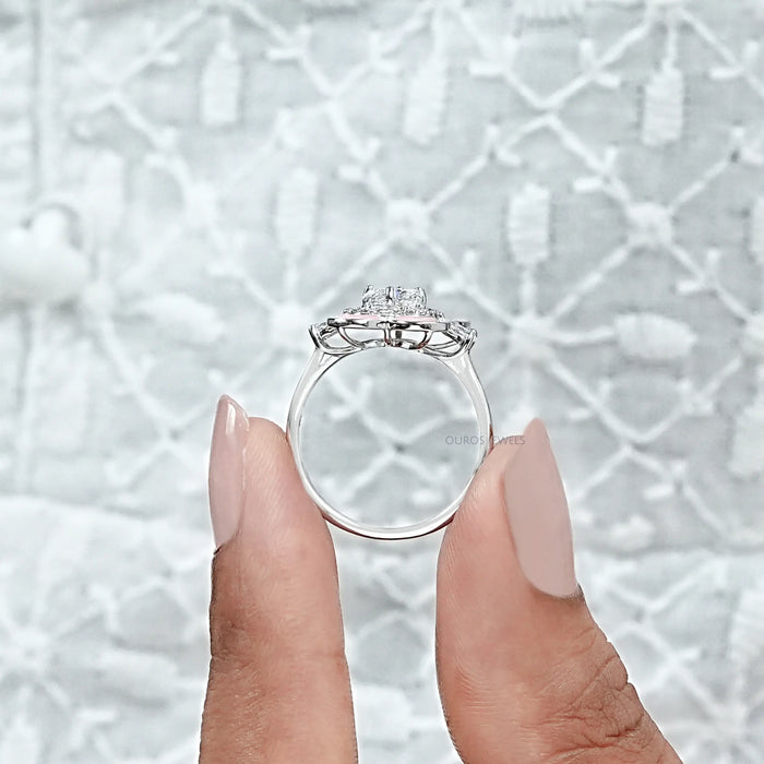 Antique Floral Cut Pink Enamel Engagement Ring