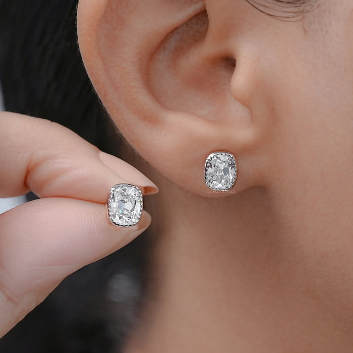 Old Mine Cushion Cut Lab Diamond Milgrain Earrings