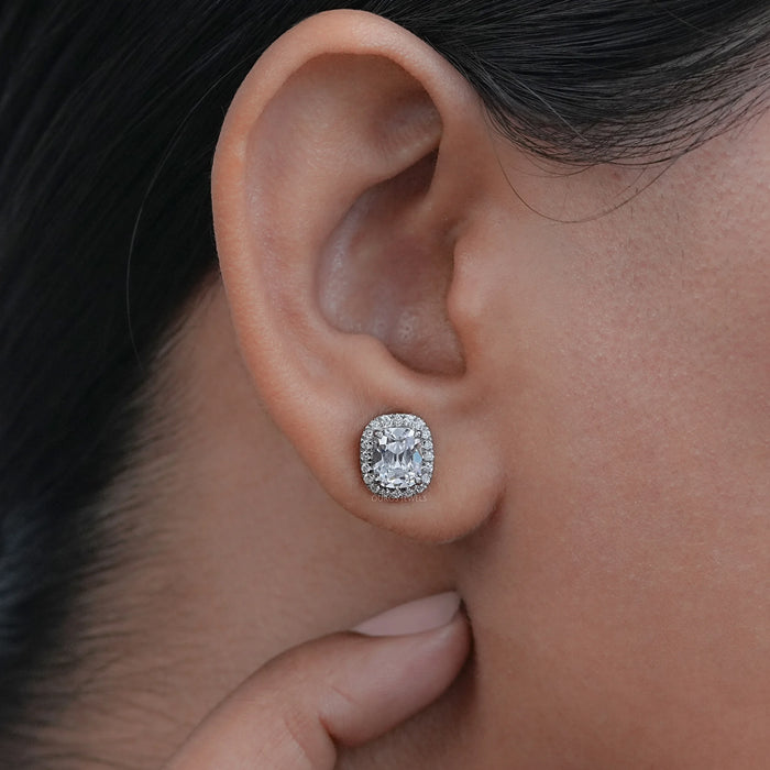 Old Mine Cushion Cut Halo Stud Earrings