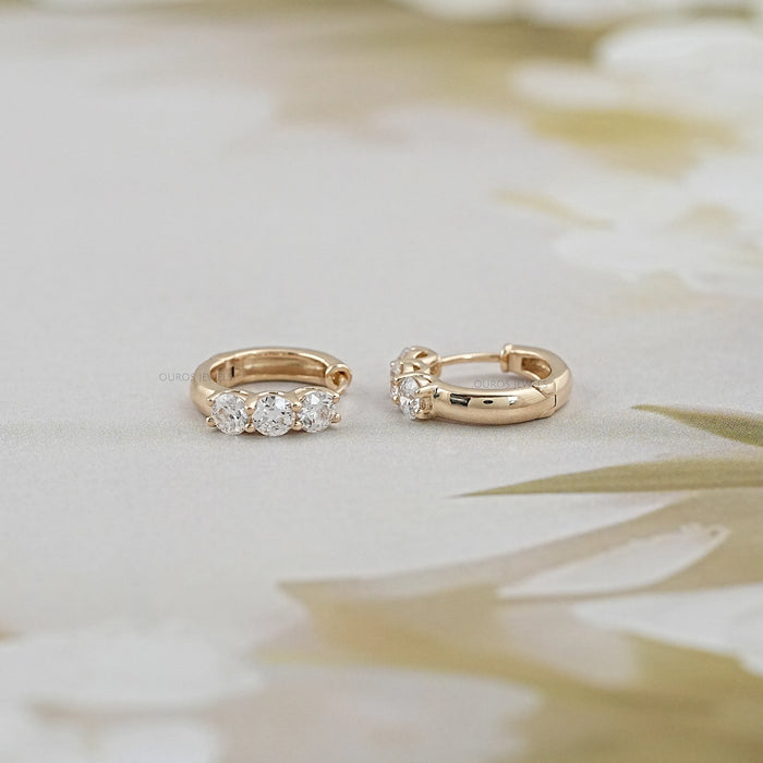 Old European Cut Round Diamond Hoop Earrings For Her