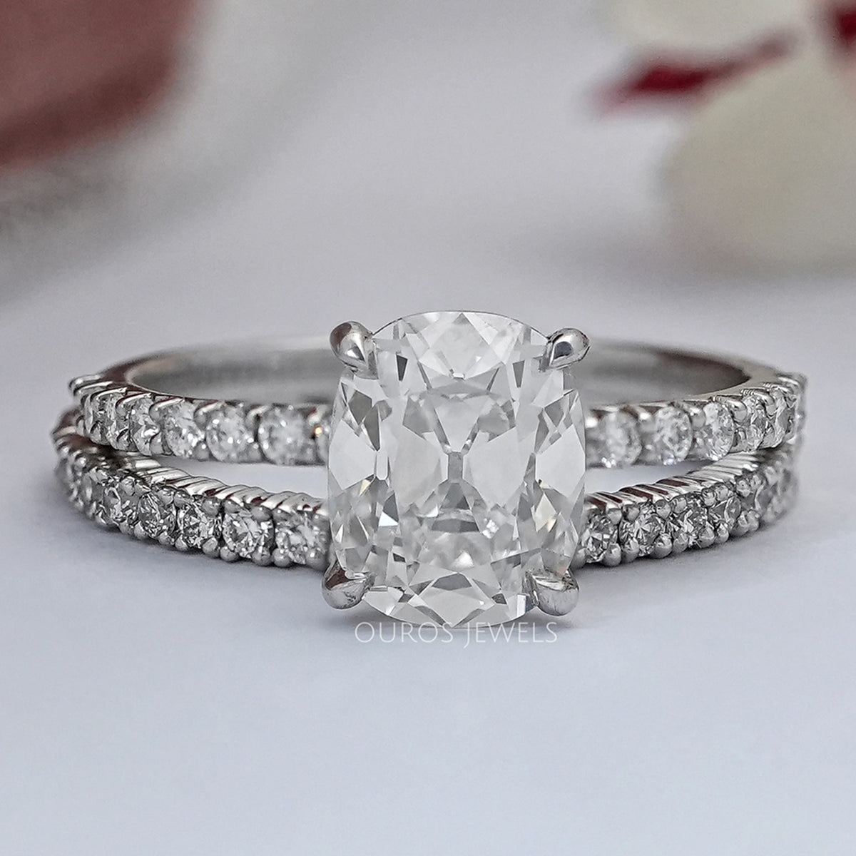 Old Mine Cushion Cut Diamond Bridal Ring Set — Ouros Jewels