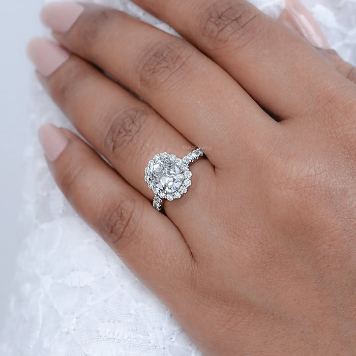 Old Mine Cushion Cut Halo With Accent Engagement Ring