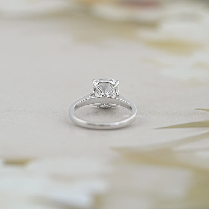 back view of old mine cushion cut lab diamond solitaire ngagement ring