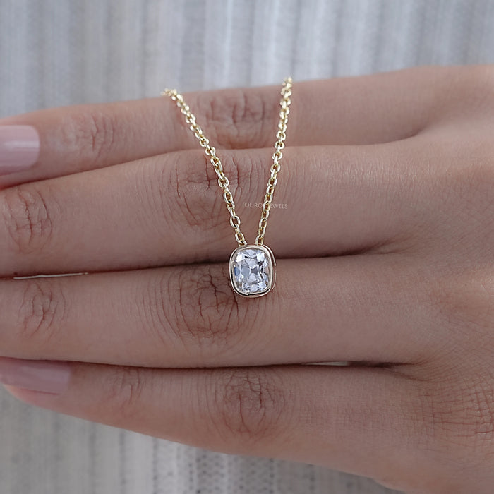 Old Mine Cushion Lab Diamond Bezel Set Pendant