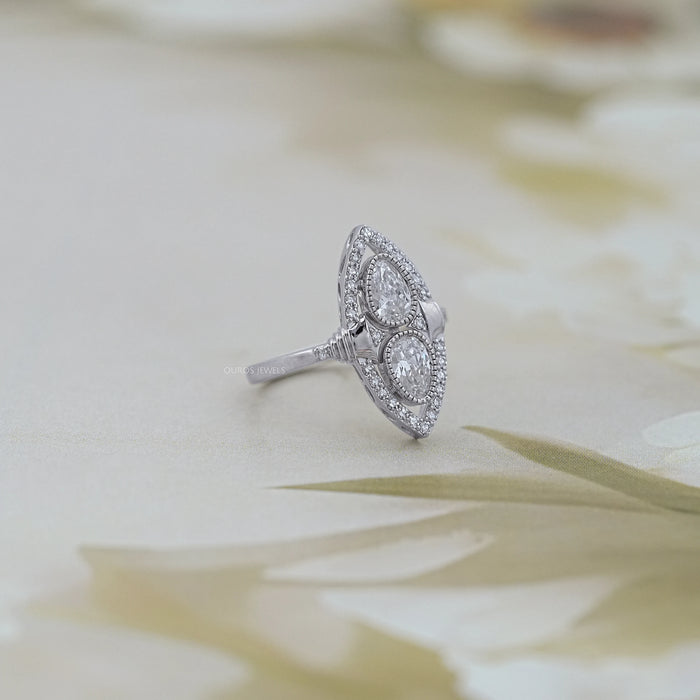 Old Mine Pear Lab Diamond Halo Navette Engagement Ring