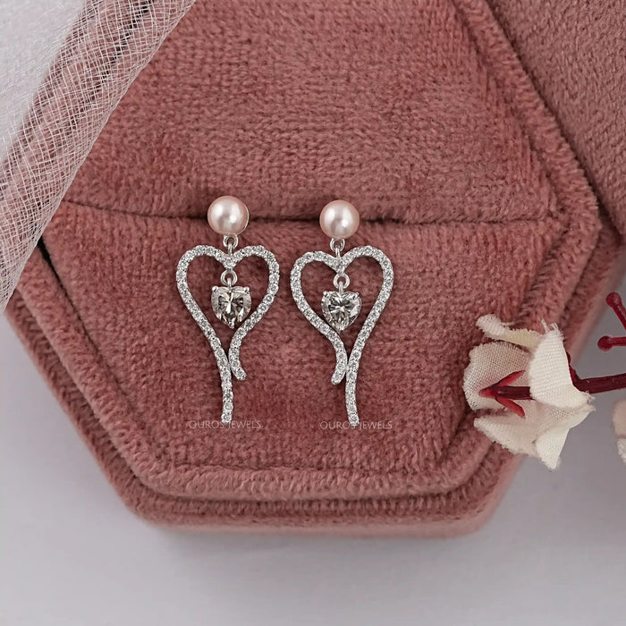 olive heart shaped diamond drop earrings