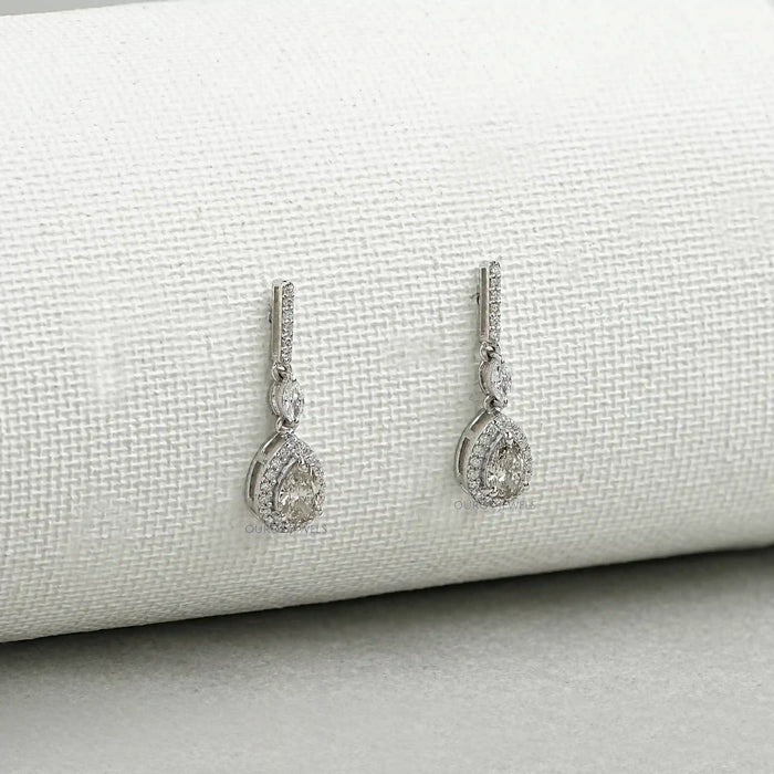 Olive Pear Shape Halo Drop Dangle Earrings