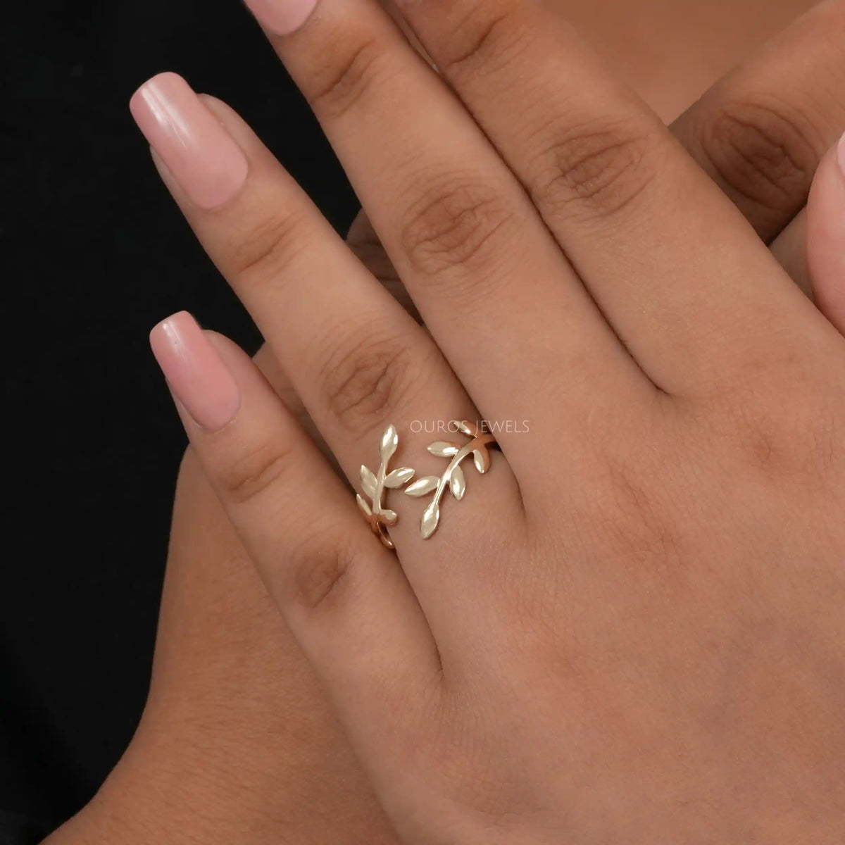 Olive Yellow Gold Leaf Bypass Ring
