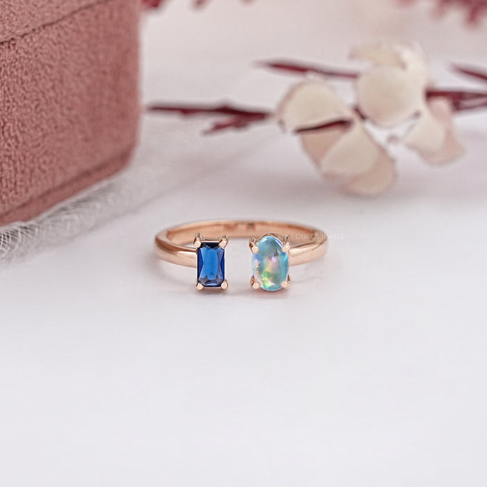 Opal And Sapphire Emerald Open Cuff Ring