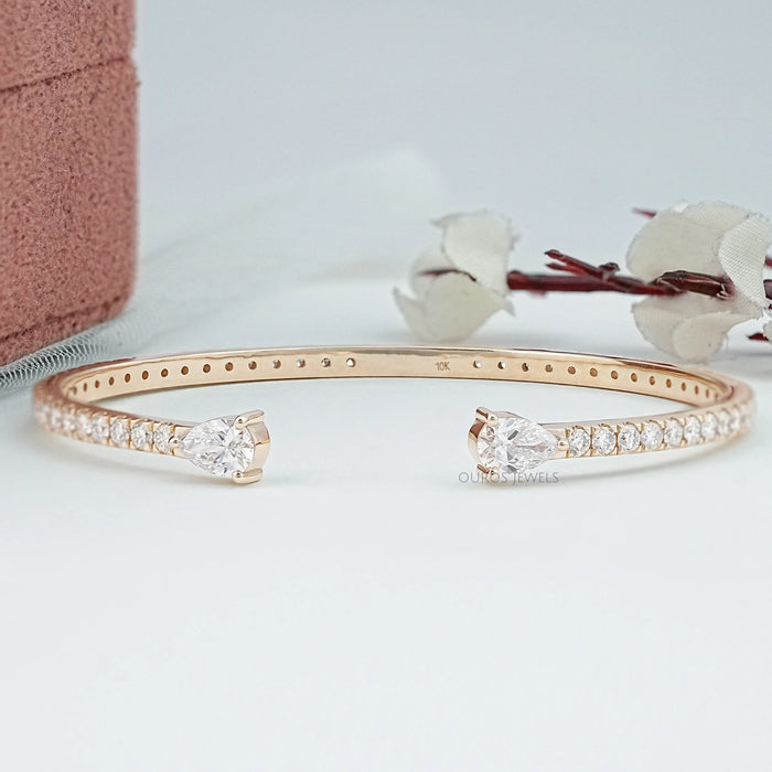 Open Cuff Pear And Round Lab Diamond Bangle
