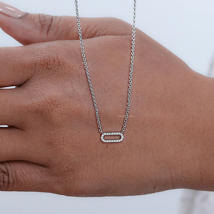 Open Rectangle Round Lab Diamond Link Pendant