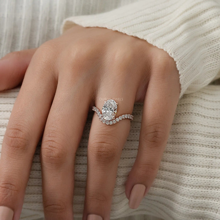 Oval Diamond Pave Set Curved Engagement Ring