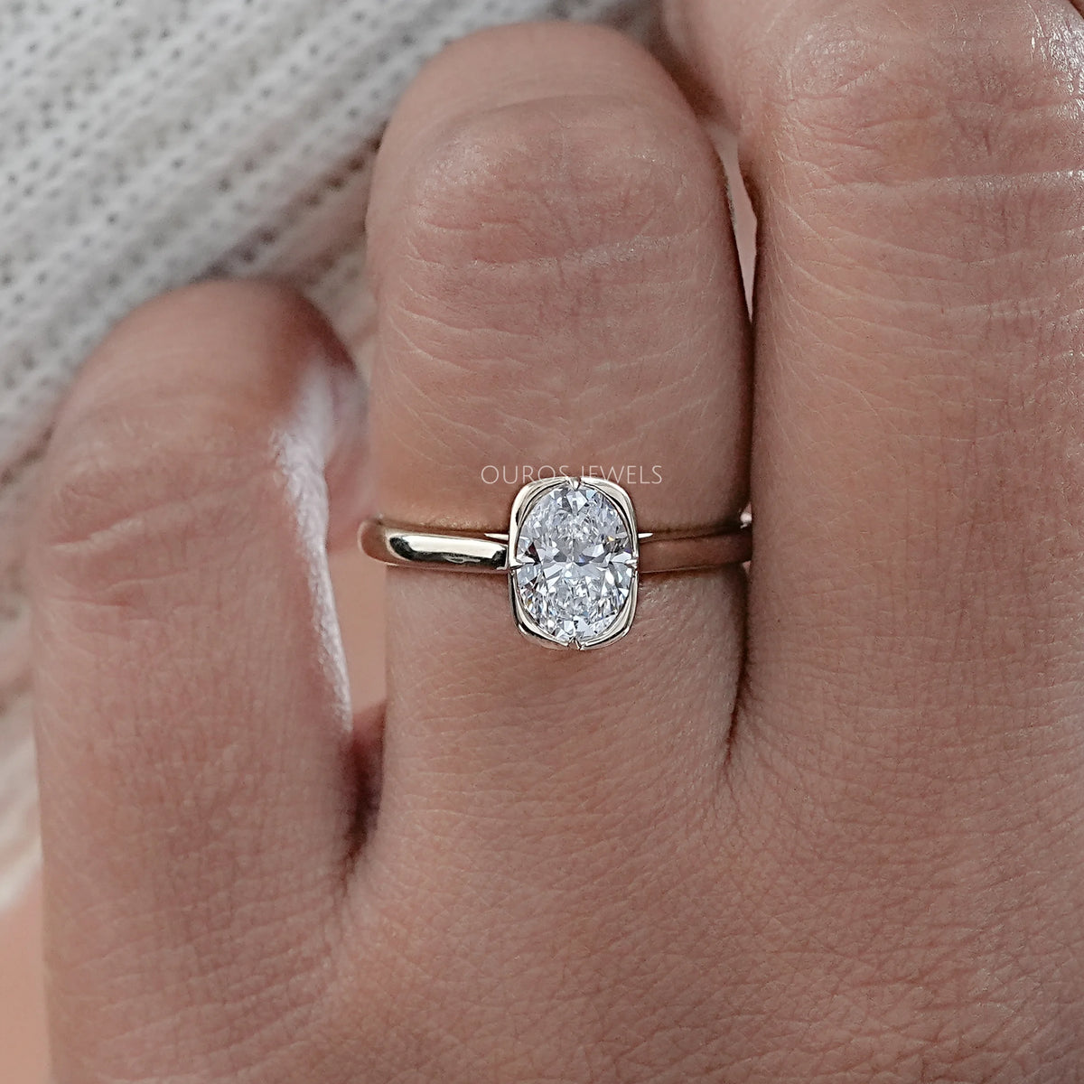 Win Back Ring Oval Cut Diamond Solitaire Button Back Ring — Ouros Jewels