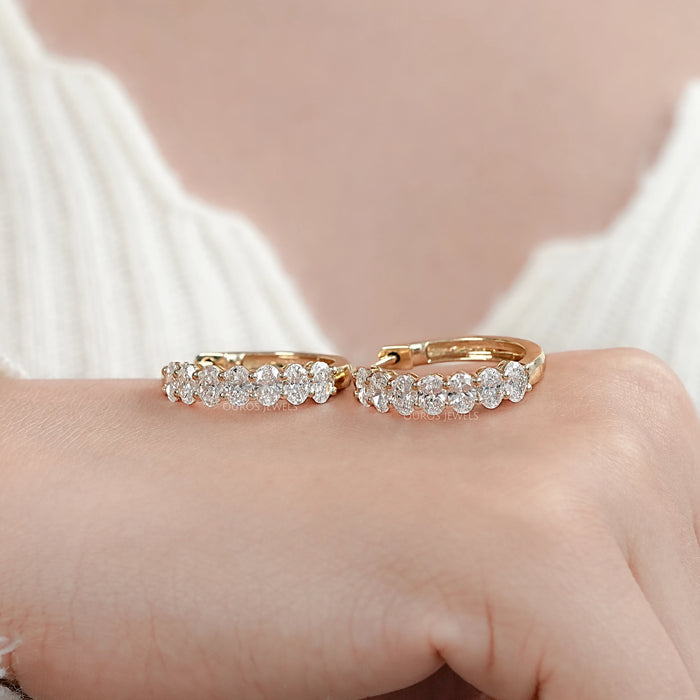 East West Oval Lab Grown Diamond Hoop Earrings