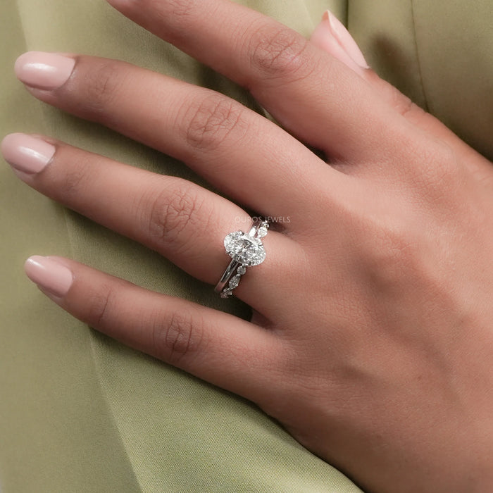 Oval Cut Lab Diamond Solitaire Ring & Wedding Band