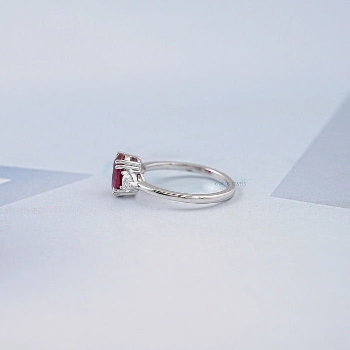 Oval Cut Red Ruby Three Stone Ring