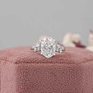 Solitaire Oval Cut Cluster Lab Grown Diamond Ring